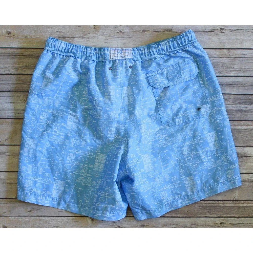 Southern Tide Swim Trunks Mens Large Blue Nautical Boat Lined Shorts Pockets